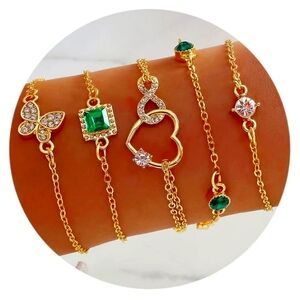 14k  Gold Emerald & CZ Bracelets Set Of 5 NWT